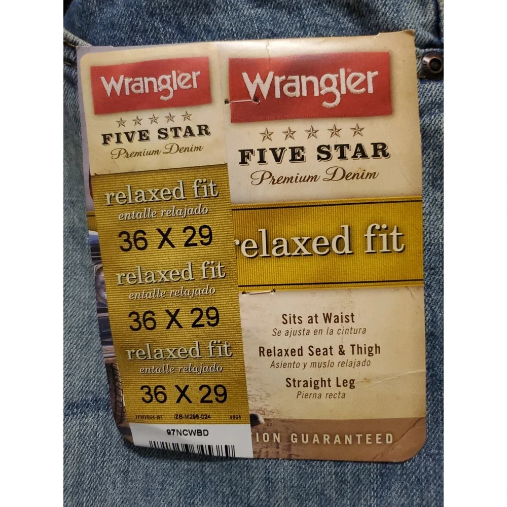 Wrangler Mens Relaxed Fit Jeans Straight Leg 36x29 Five Star Premium 97NCWBD NEW